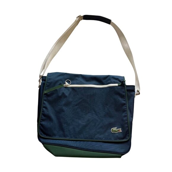 Lacoste Izod Retro Messenger Shoulder Bag Satchel Logo Green Blue - Picture 1 of 11
